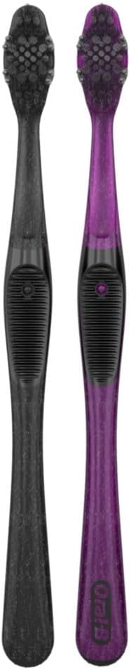 3D White Charcoal Manual Toothbrush (2-Pack, Medium Bristles, Adult Whitening Toothbrush)