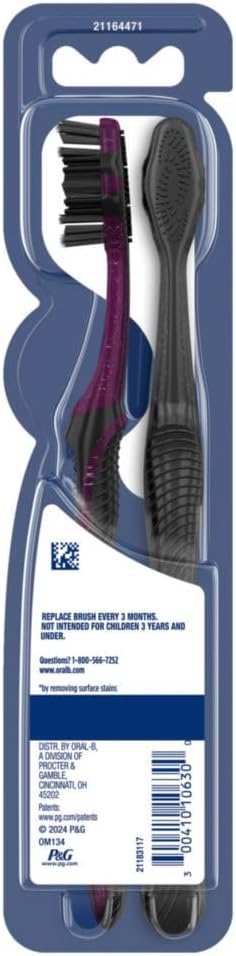 3D White Charcoal Manual Toothbrush (2-Pack, Medium Bristles, Adult Whitening Toothbrush)