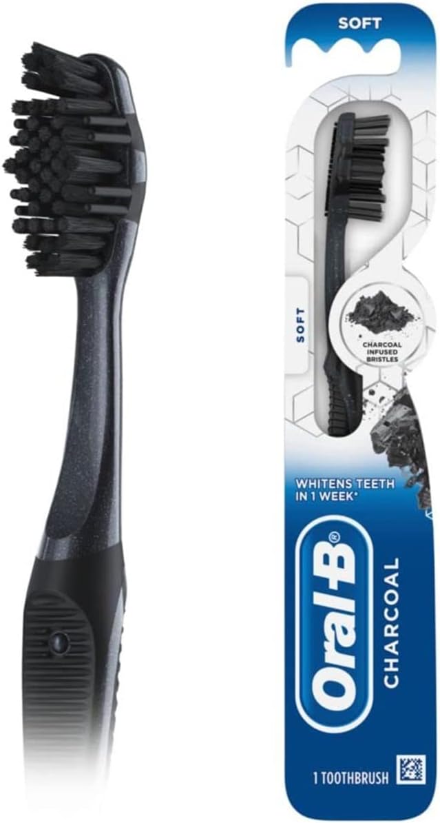 3D White Charcoal Manual Toothbrush (2-Pack, Medium Bristles, Adult Whitening Toothbrush)
