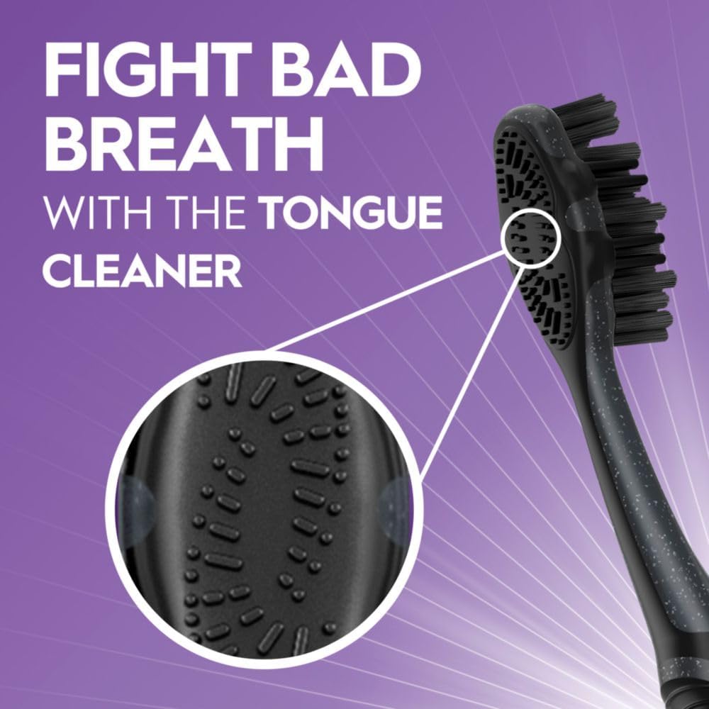 3D White Charcoal Manual Toothbrush (2-Pack, Medium Bristles, Adult Whitening Toothbrush)