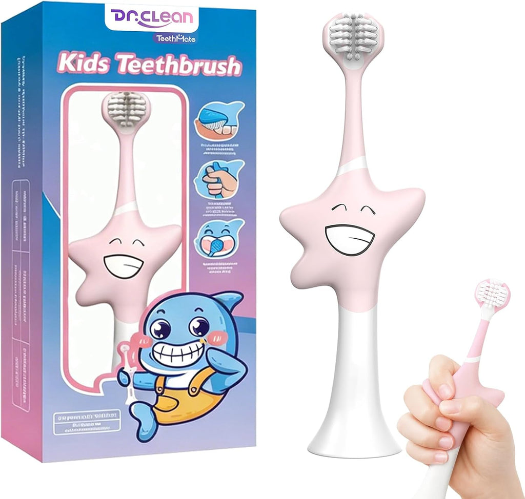 Soft-bristled toothbrush for young children—a highly effective three-sided toothbrush designed specifically for children aged 2 to 12.