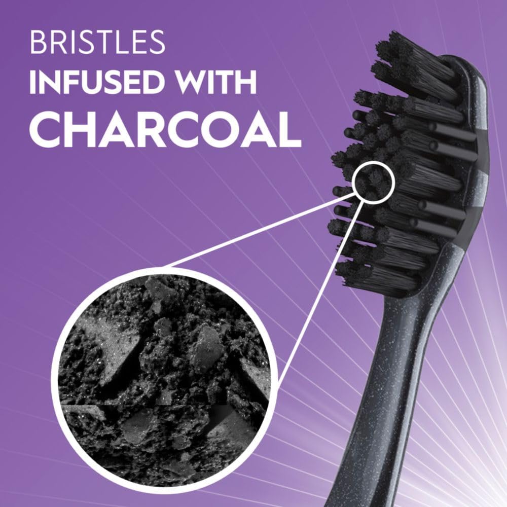 3D White Charcoal Manual Toothbrush (2-Pack, Medium Bristles, Adult Whitening Toothbrush)