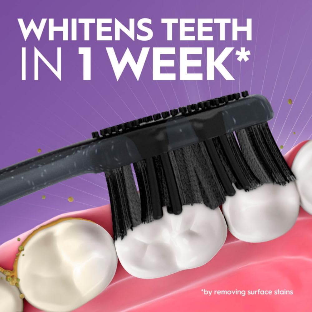 3D White Charcoal Manual Toothbrush (2-Pack, Medium Bristles, Adult Whitening Toothbrush)