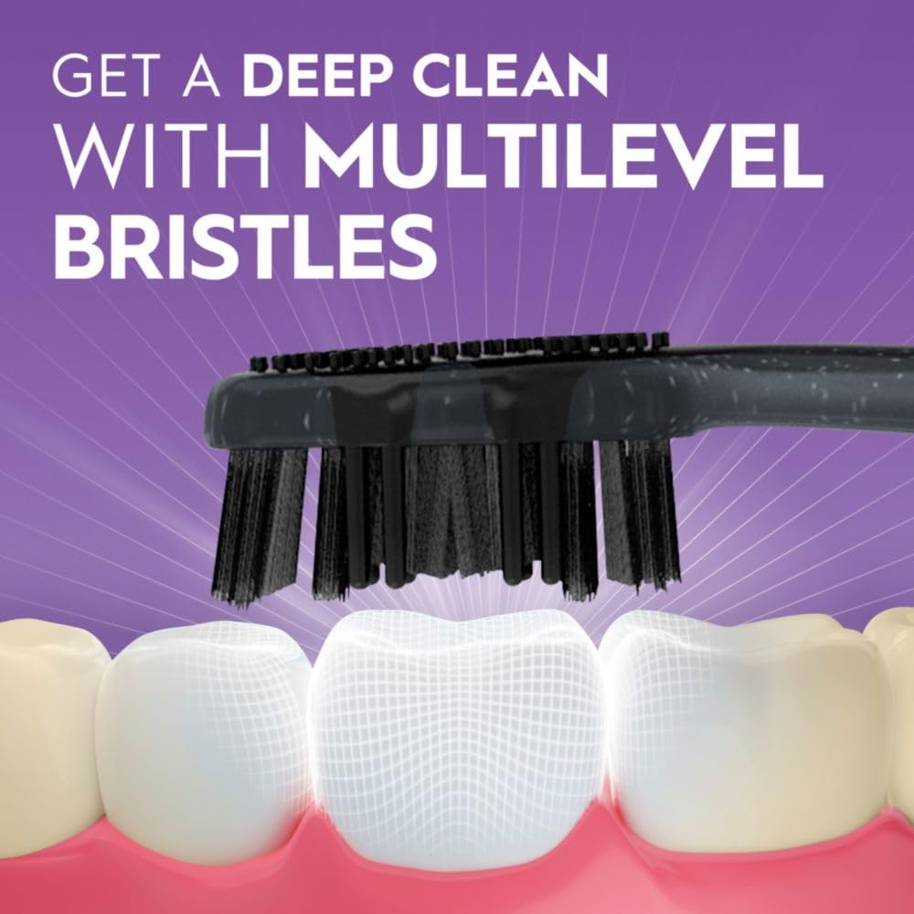 3D White Charcoal Manual Toothbrush (2-Pack, Medium Bristles, Adult Whitening Toothbrush)