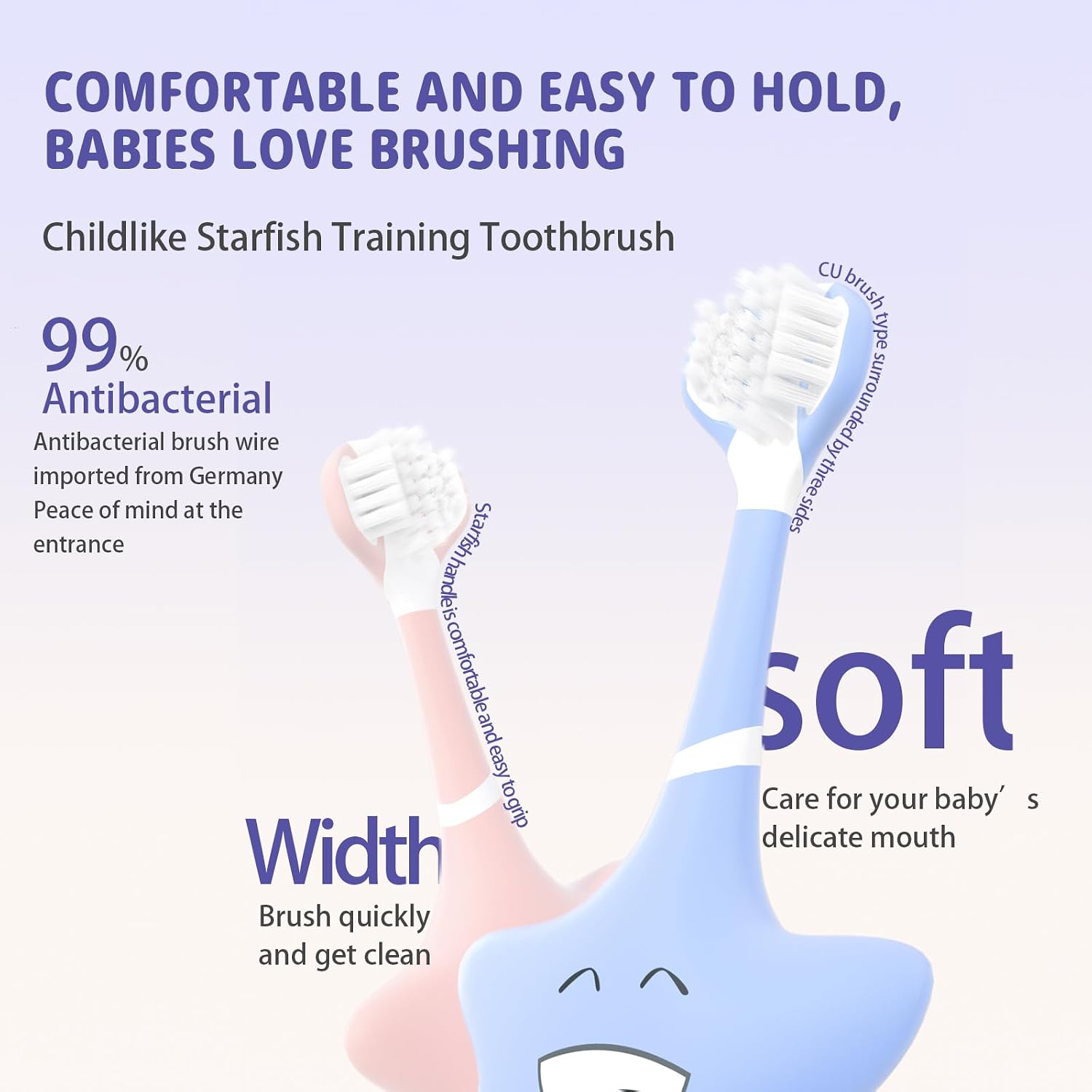 Soft-bristled toothbrush for young children—a highly effective three-sided toothbrush designed specifically for children aged 2 to 12.