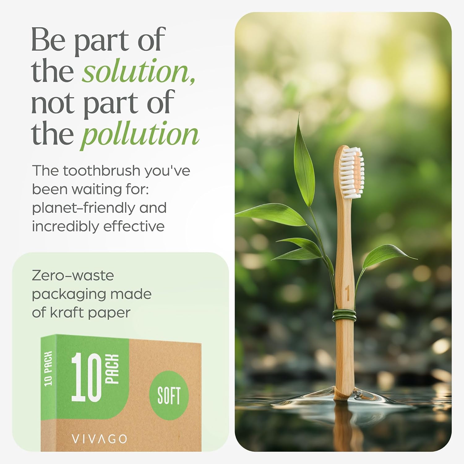 Bamboo Toothbrushes (Pack of 10) — BPA-Free, Soft Bristles, Eco-Friendly, Natural Wood Toothbrushes