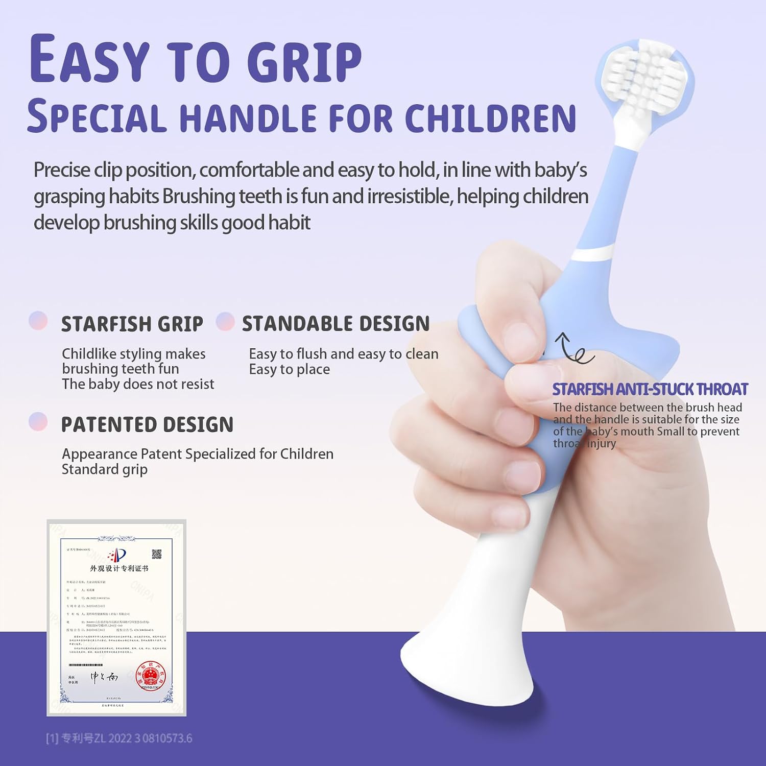 Soft-bristled toothbrush for young children—a highly effective three-sided toothbrush designed specifically for children aged 2 to 12.