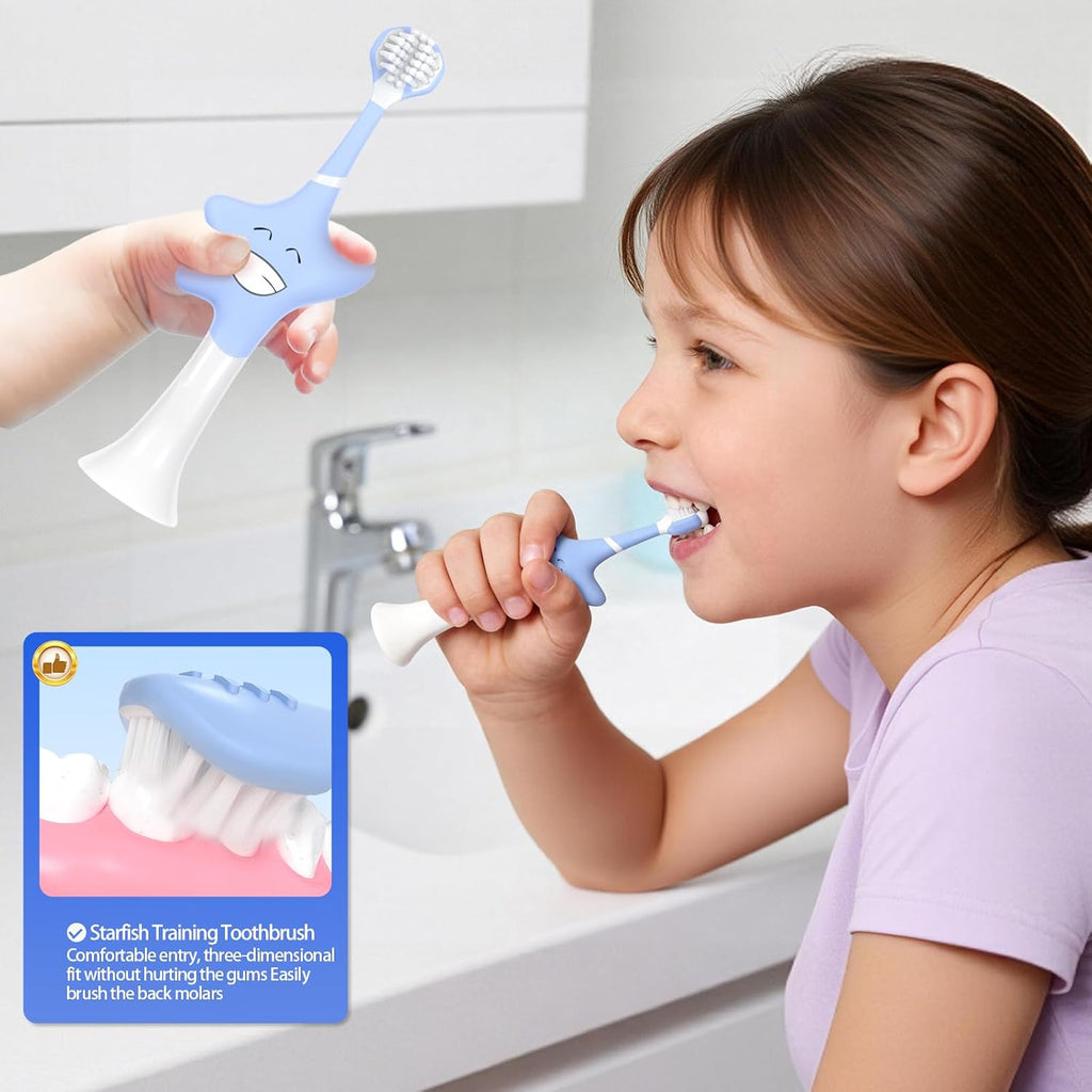 Soft-bristled toothbrush for young children—a highly effective three-sided toothbrush designed specifically for children aged 2 to 12.