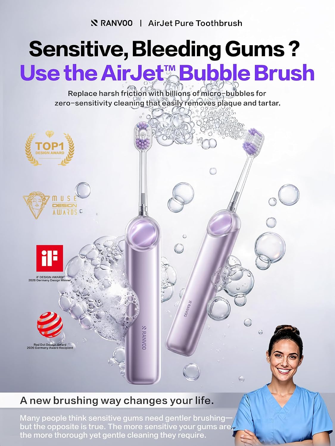 Electric Toothbrush for Adults [New-Generation Bubble Brush Head | Low-Friction Deep Cleaning]