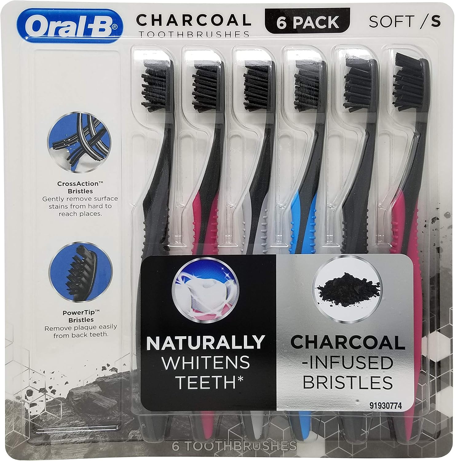 3D White Charcoal Manual Toothbrush (2-Pack, Medium Bristles, Adult Whitening Toothbrush)