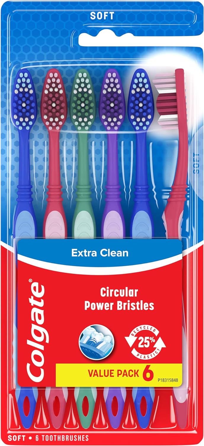 Extra Clean Toothbrush — Soft-Bristle Toothbrush for Adults — 6-Pack (1 Pack)