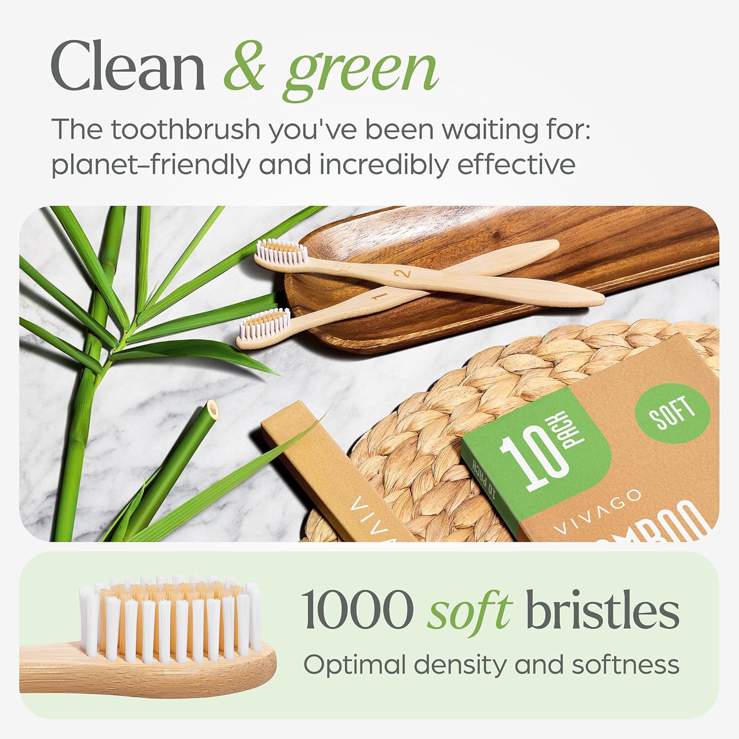 Bamboo Toothbrushes (Pack of 10) — BPA-Free, Soft Bristles, Eco-Friendly, Natural Wood Toothbrushes