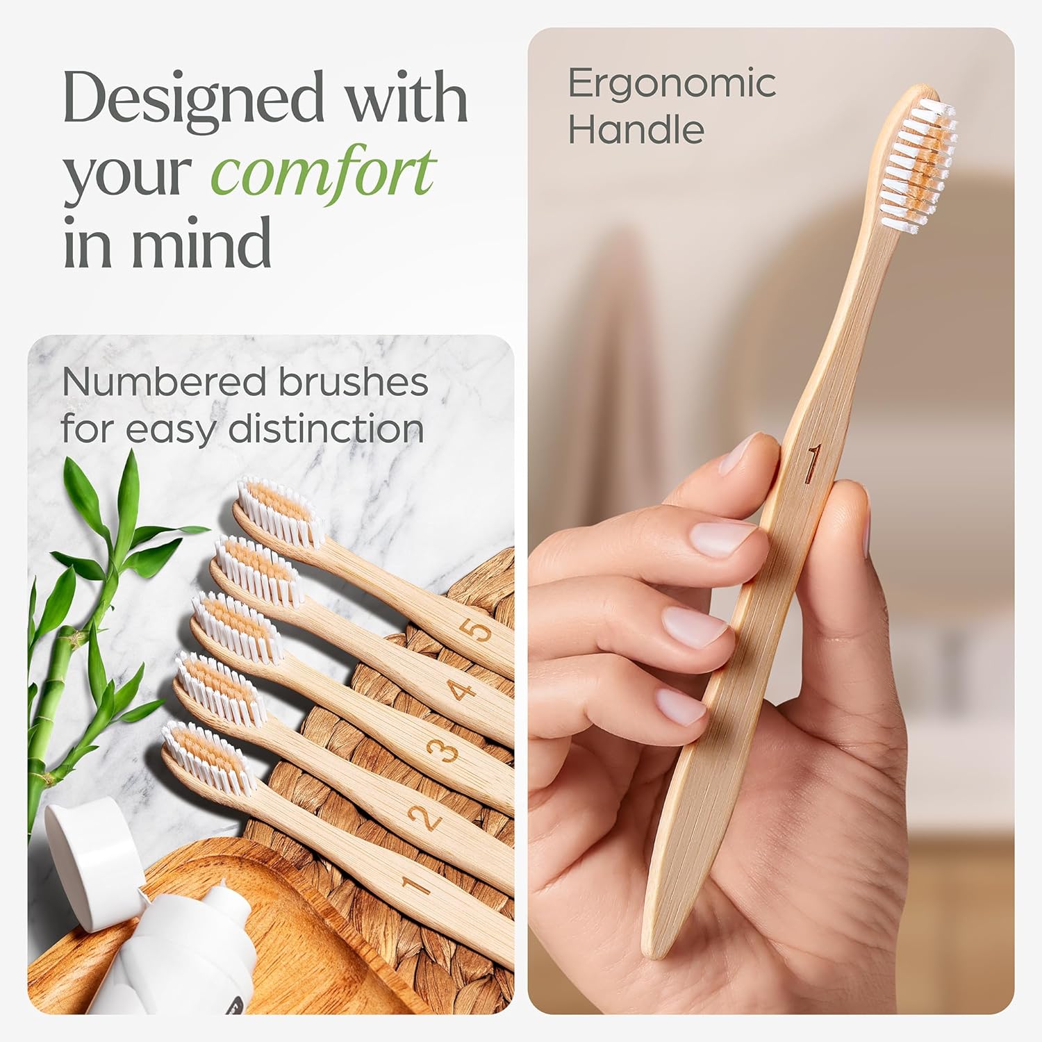 Bamboo Toothbrushes (Pack of 10) — BPA-Free, Soft Bristles, Eco-Friendly, Natural Wood Toothbrushes