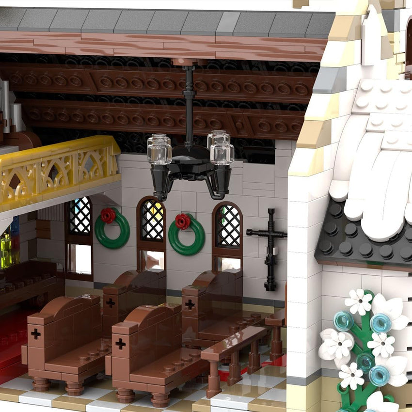 Christmas Country Church Building Kit. MOC-147549 Winter Modular Building Blocks Christmas House Building Block Building Toy (1769 Pieces)