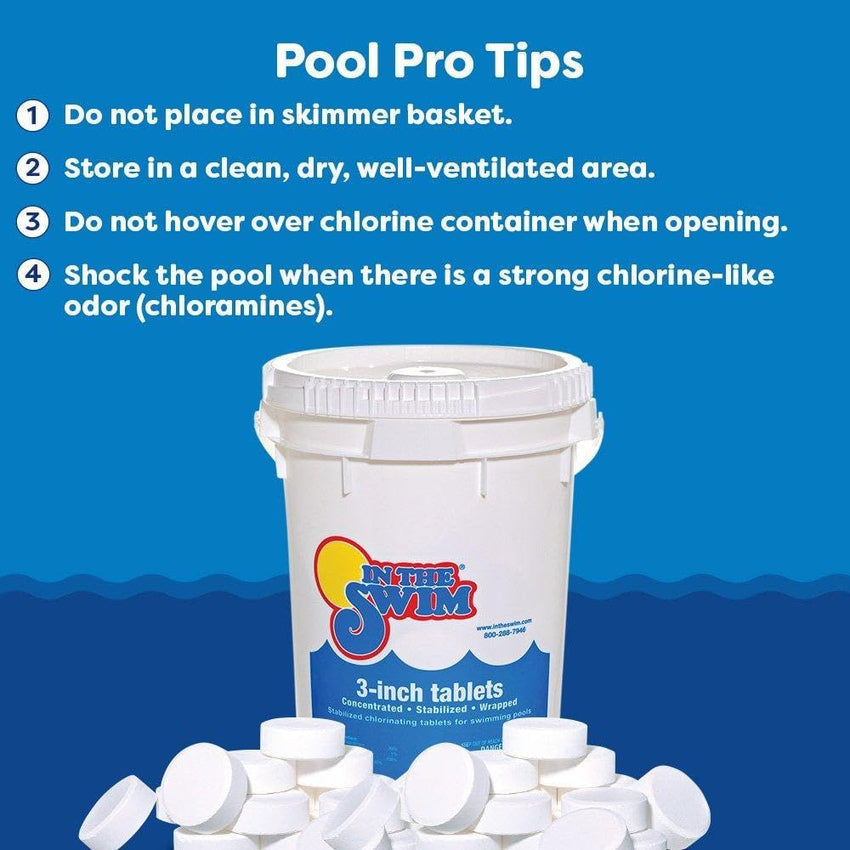 In The Swim 3 Inch Stabilized Chlorine Tablets for Sanitizing Swimming Pools - Individually Wrapped. Slow Dissolving - 90% Available Chlorine - Tri-Chlor - 50 Pounds