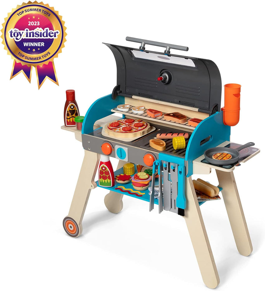 Wooden Luxury Grill. Smoker and Pizza Oven Toy Food Toy for Kids Pretend Cooking