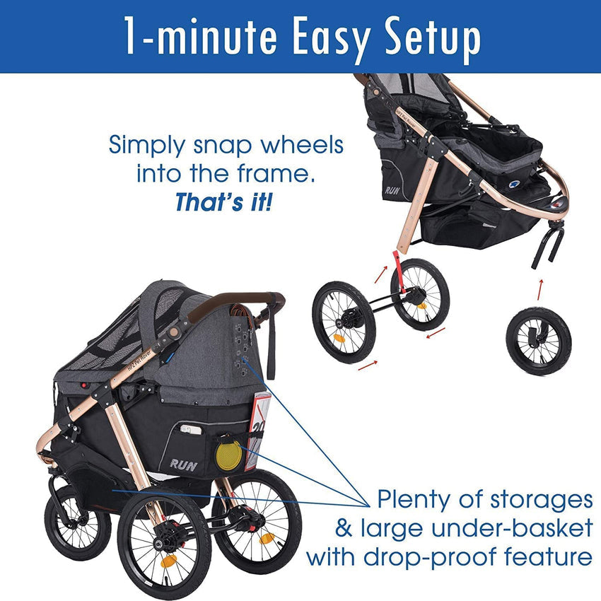 Jogging Sports Stroller with Comfort Rubber Wheels/Zipper-Less Entry/1-Hand Quick Fold/Aluminum Frame for Small/Medium Dogs. Cats and Pets (Green Camo)